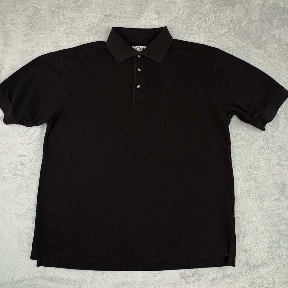 Tri-Mountain Polo Shirt Mens Size L Black Short Sleeve Performance Uniform Blank